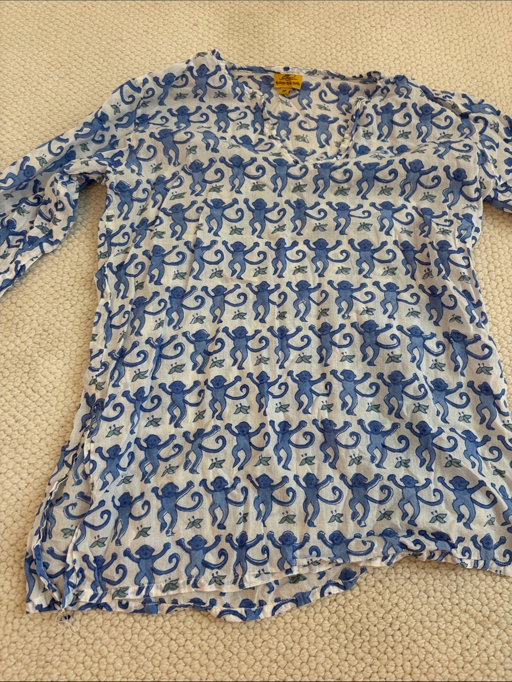 Roller Rabbit Kids White & Blue Monkey-Print Swim Coverup